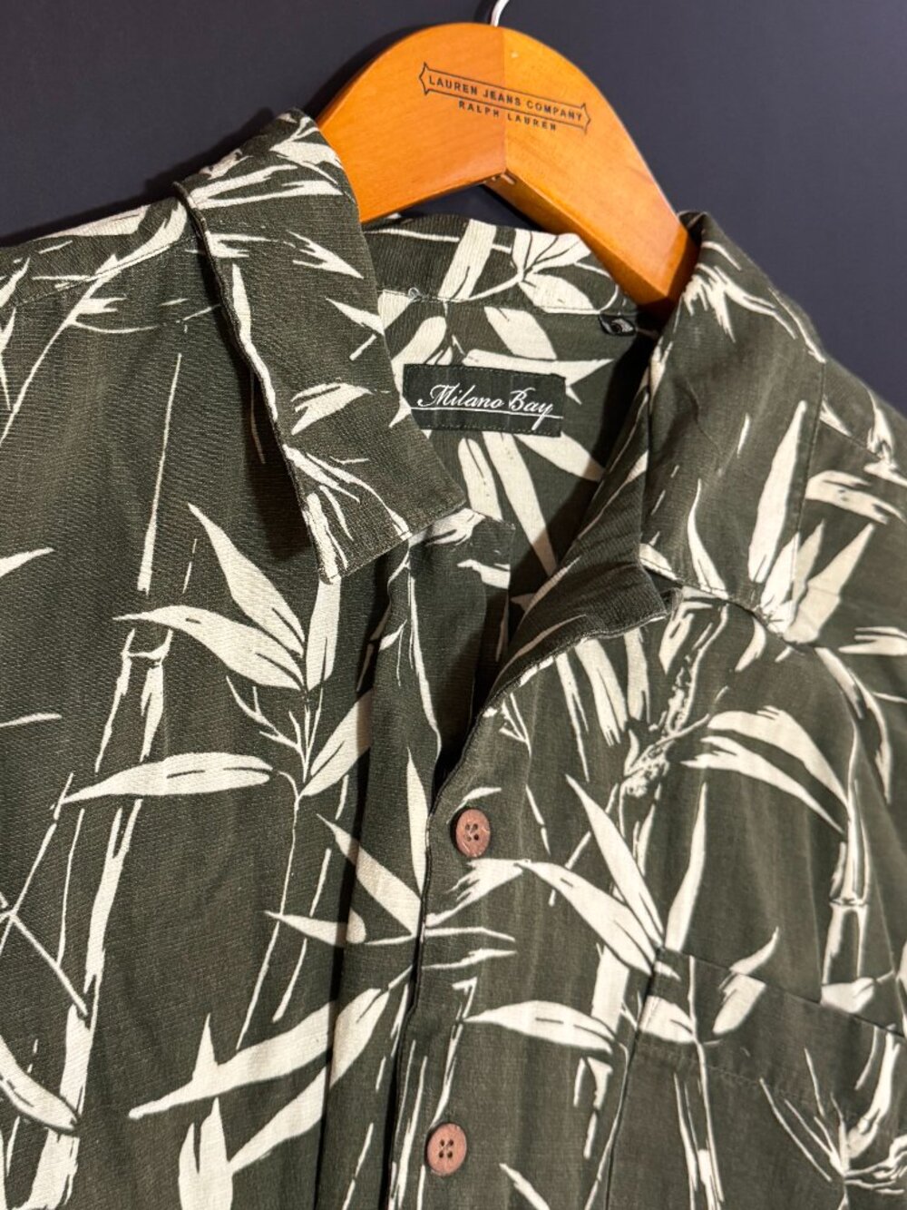 Milano Bay Men's XXL Green Hawaiian Tropical Leaf Aloha Short Sleeve Button Up